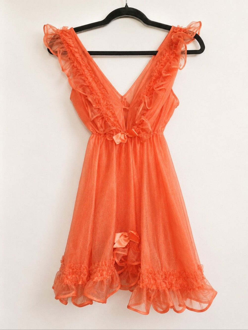 Vintage Roberta Lingerie New Zealand Coral Sheer Nylon Babydoll Nightgown Small - Picture 2 of 6